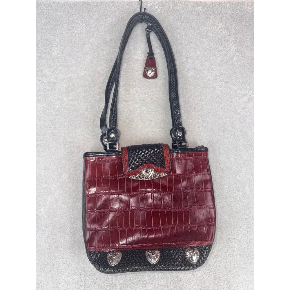 M.C. Western Burgundy Croc Embossed Heart Concho Marc Chantal Shoulder Bag